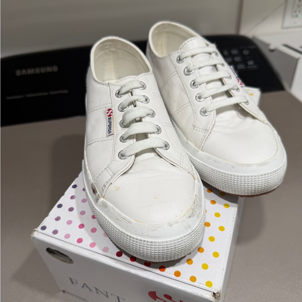 Superga Women's Classic Leather White Sneakers